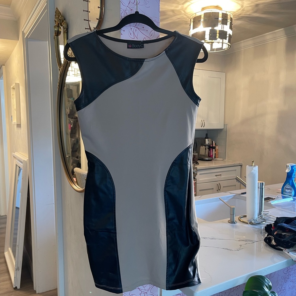 Leather accent dress